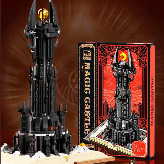 Explore endless creativity with this intricate black tower building set, perfectly portrayed on the cover of a mystical, eye-catching illustrated box. Immerse in constructing your own magical world! #BuildingKit #FantasyTower #Collectible #HobbyTime #CraftingAdventure