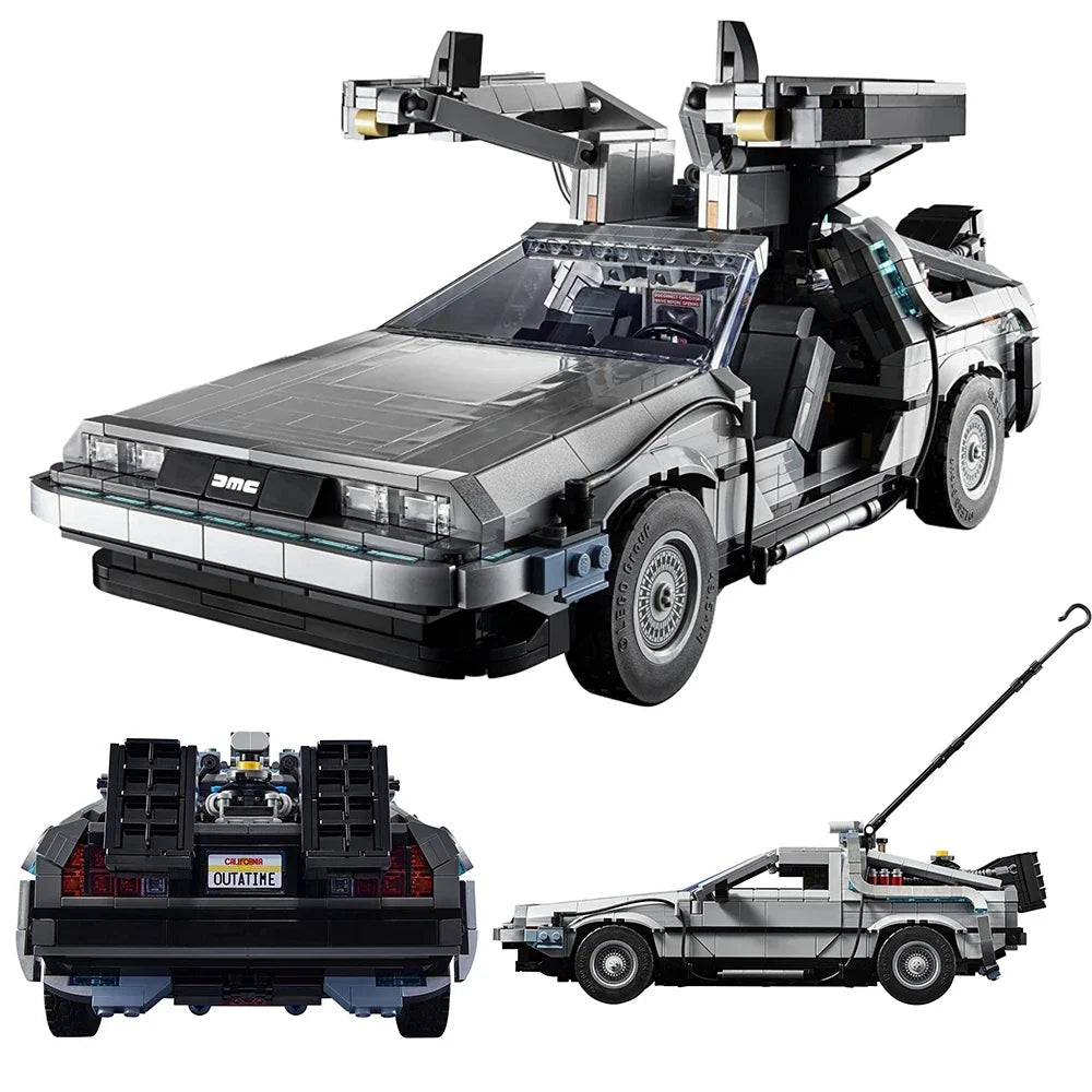 Discover this detailed model of an iconic, gull-wing time machine car with intricate design and a nostalgia-evoking "OUTATIME" license plate. Perfect for collectors and fans of timeless classics.