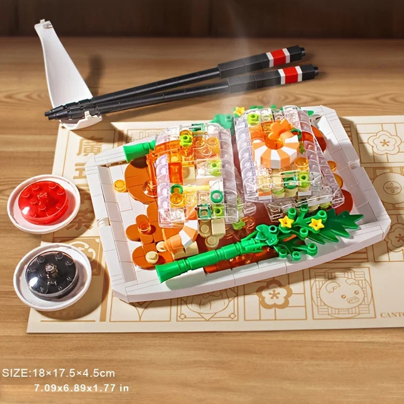 Explore this charming LEGO-style sushi set! Perfectly sized at 18x17.5x4.5cm, it features colorful, intricate sushi pieces and chopsticks, creating a delightful mini feast for the eyes. Ideal for foodies and collectors alike. #LEGOsushi #MiniatureFeast #ToyFoodCollectibles