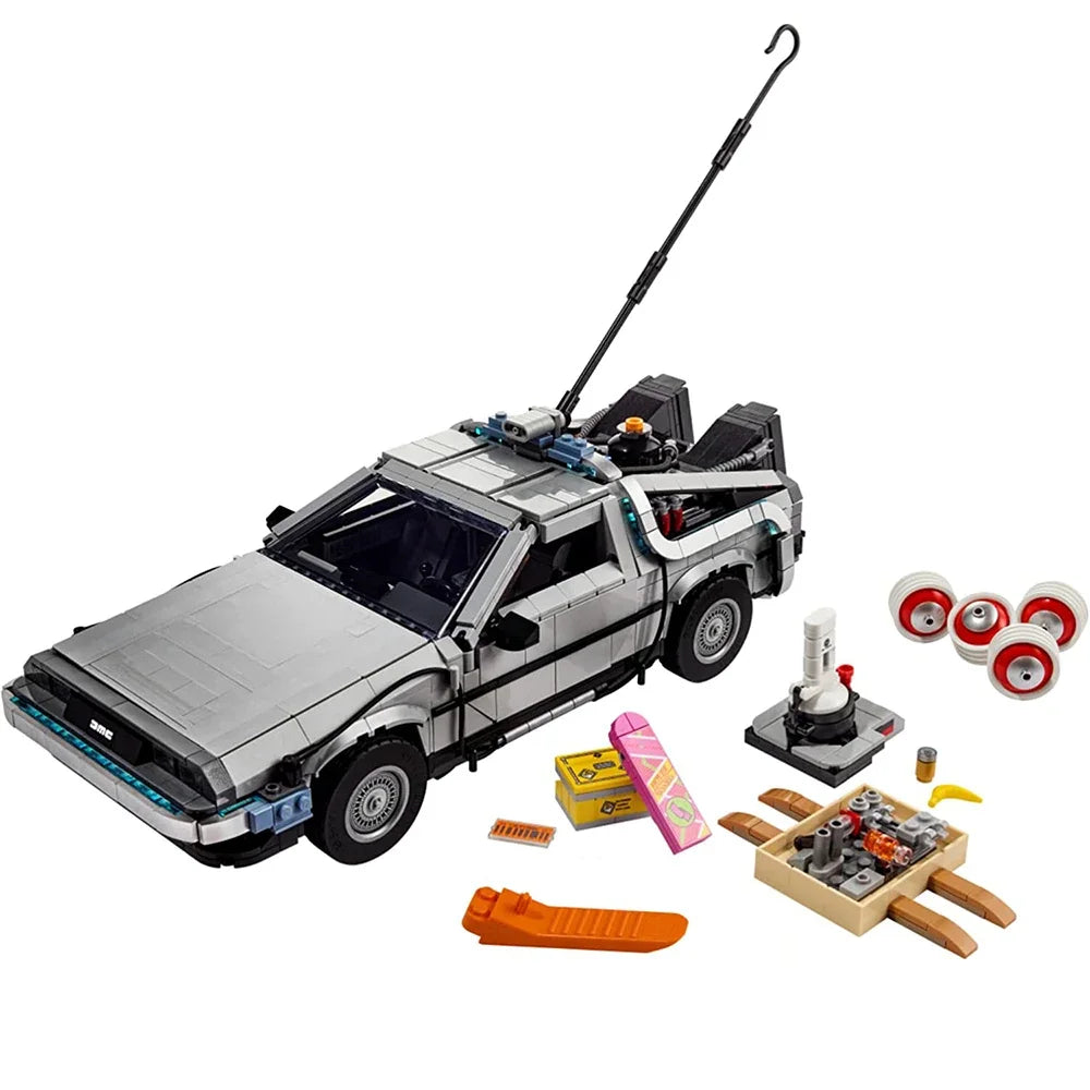 Discover this intricate toy model car with futuristic features, extra wheels, and playful accessories, perfect for fans of iconic vehicles and creative construction!