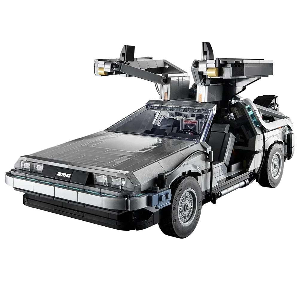 Explore this detailed LEGO DeLorean model, featuring iconic gull-wing doors and a sleek, metallic finish, ready for imaginative play or display. Perfect for fans of timeless design and classic movies.