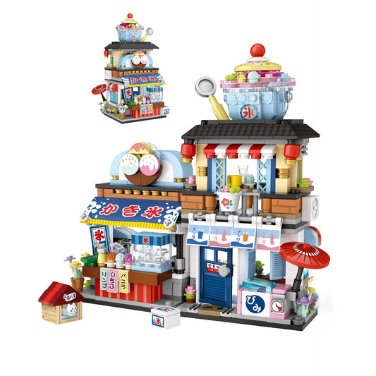 Explore this charming, intricately-designed mini-brick sushi restaurant with vibrant accents, delightful details, and a playful multi-level design that captures the essence of a bustling city eatery.